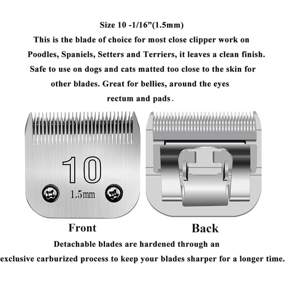 10# Clipper Blades Pet Grooming Replacement - 1/16 Inch Cut Length Compatible with Andis