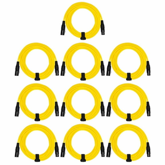 (10) Clutch 10' Yellow Sure-Fit XLR Female to XLR Male Microphone / Speaker Cables Package