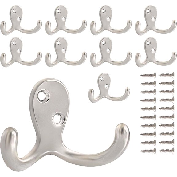 10  Coat Hooks Wall Hooks for ,  Double Prong  Hook Wall Mounted for  Room, Bathroom, Kitchen,  for Coat, Bag, Scarf, Towel, Hat, Key, Cup ()