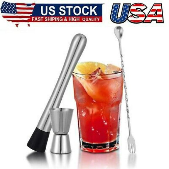 10'' Cocktail Muddler for Cocktails With Cocktail Spoon Long Handle and Jigger