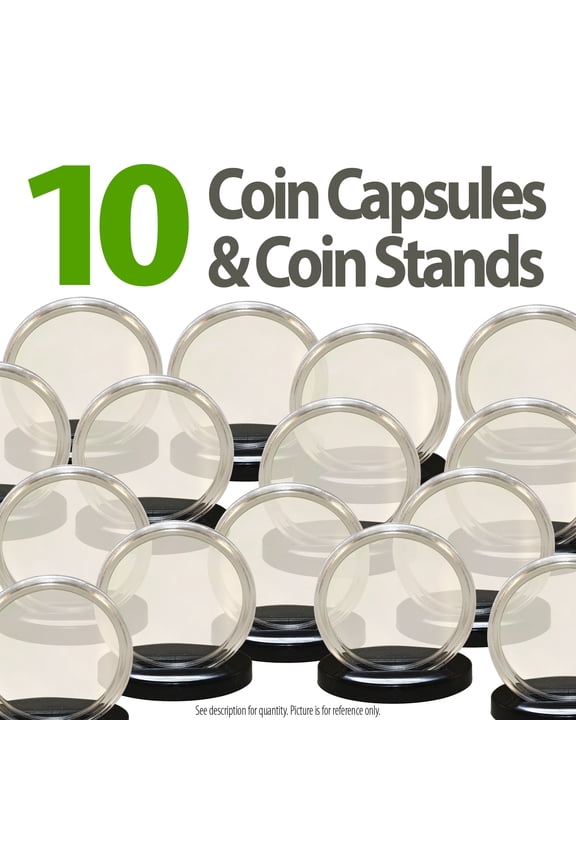 10 Coin Capsules & 10 Coin Stands for MORGAN / PEACE / IKE DOLLARS Airtight 38mm