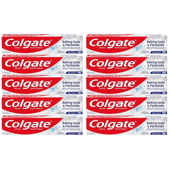 Colgate Peroxide and Baking Soda, with Fluoride for Teeth Whitening Toothpaste Mint 10 Pack