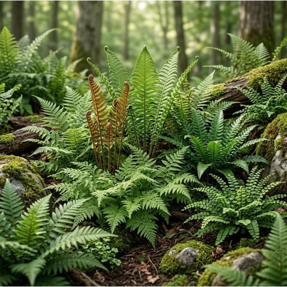 10 Collection of Fern Rhizomes Mixed Green Ferns Live Plants, Fresh Perennial Ferns 3-6" Long Bare Roots, Not Plants