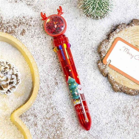 10-Color Ballpoint Pen Set - 0.5mm Fine Tip Multicolor Writing Pens for Students, Christmas Office Gifts with 2ml Ink Refills (Santa Edition)