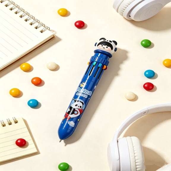 10 Color Cartoon Ballpoint Pen, Retractable Multicolor Cute Character Pen for Kids Students Office - Multi Ink Pen