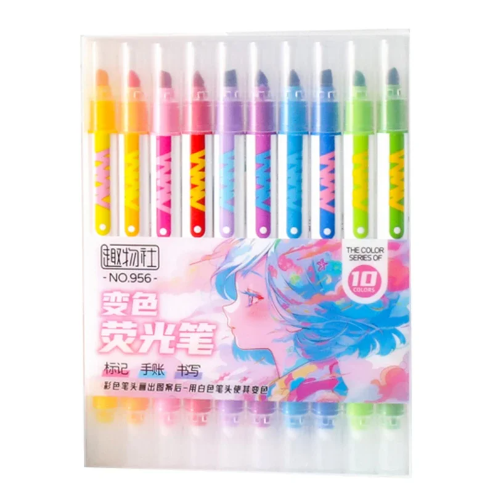 10 Color Changing Highlighter Pens, Dual Tip Magic Markers, Assorted ...