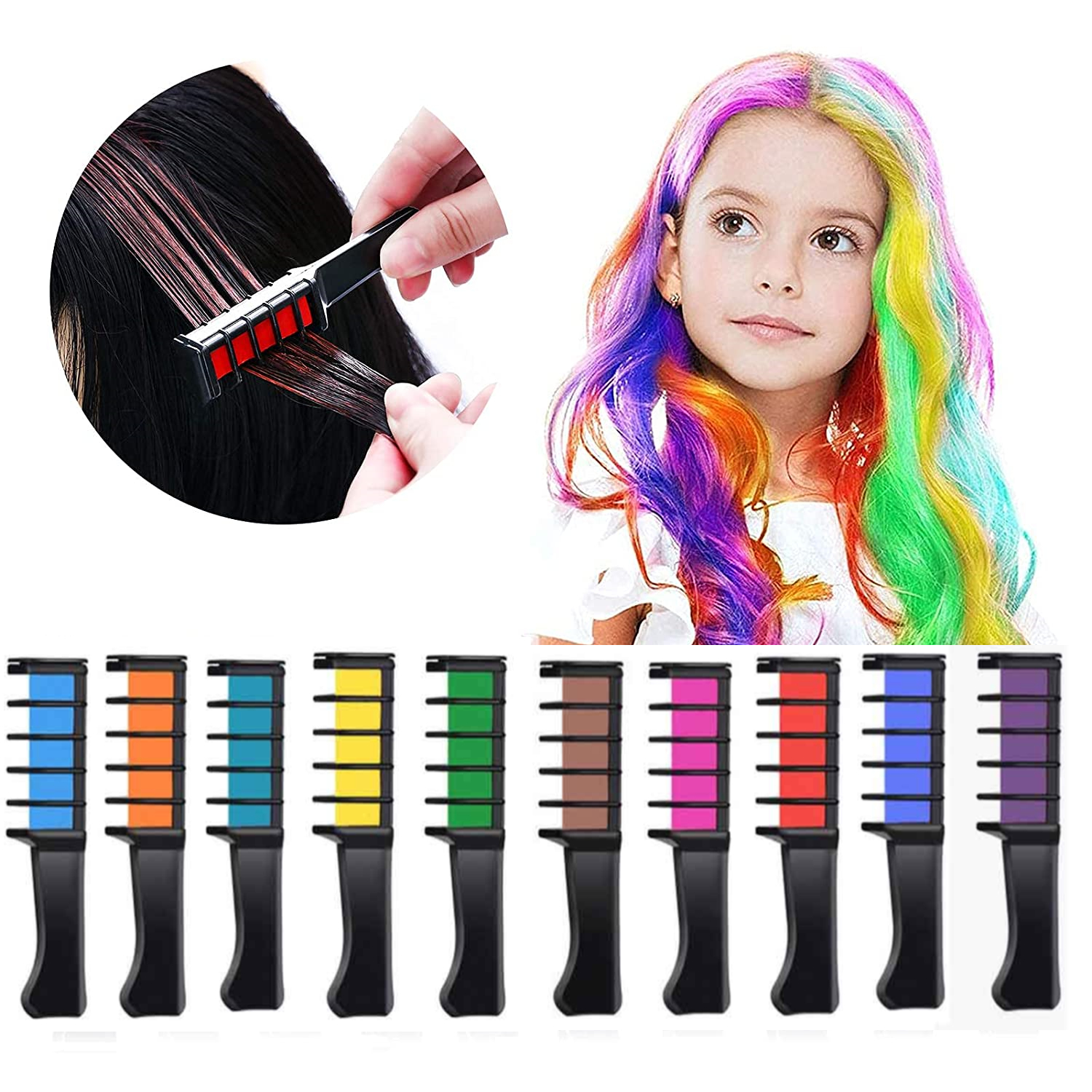 10 Color Hair Chalk for Girls Kids Adults Hair Chalk Comb Temporary