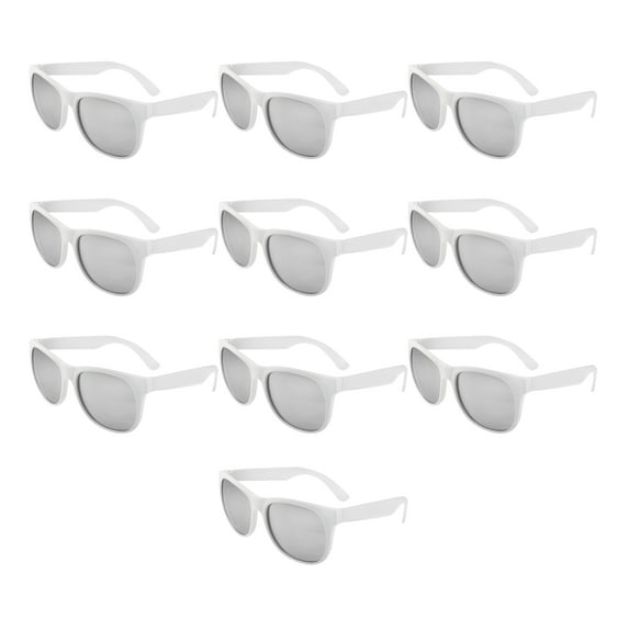 10 Color Lens Sunglasses with White Frames Pack - UV 400, Reflector Mirrored - Silver