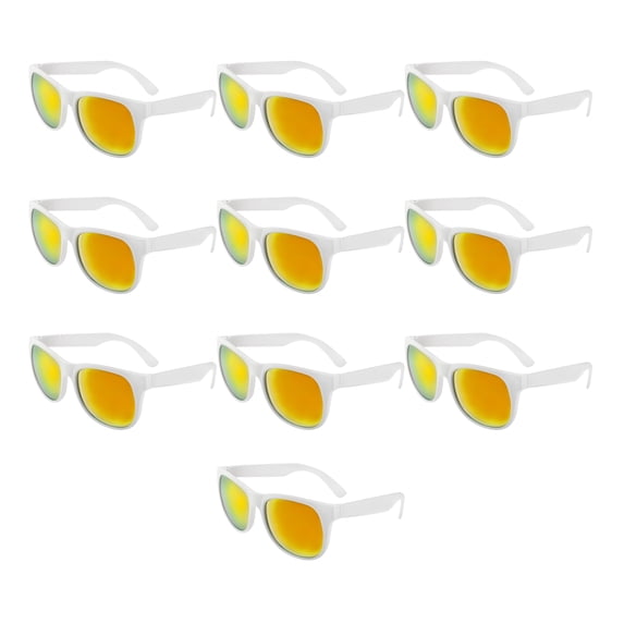 10 Color Lens Sunglasses with White Frames Pack - UV 400, Reflector Mirrored - Yellow
