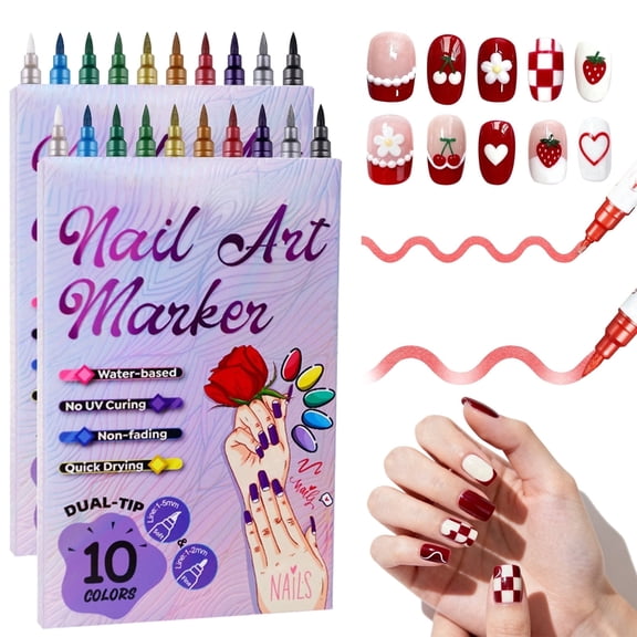 10 Color Nail Art Pens Set, Acrylic Paint Markers for Drawing & Dotting with 0.7mm Fine Tip - Quick-Drying, Waterproof DIY Nail Design Kit for Home Salon and Adult Manicure