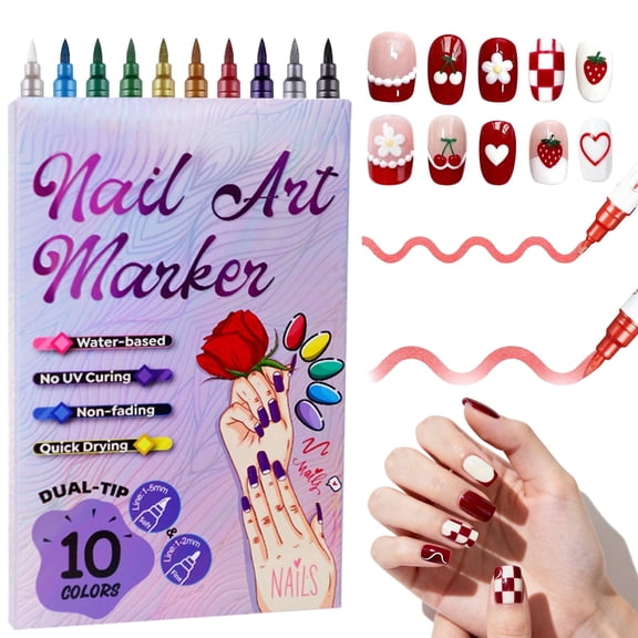 10 Color Nail Art Pens Set, Acrylic Paint Markers for Drawing & Dotting with 0.7mm Fine Tip - Quick-Drying, Waterproof DIY Nail Design Kit for Home Salon and Adult Manicure