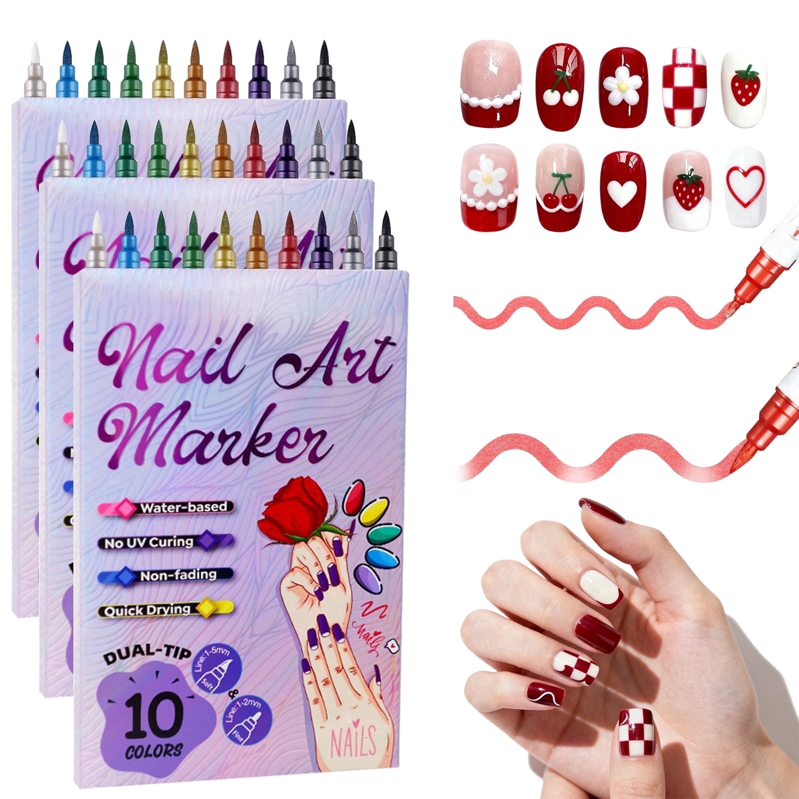 10 Color Nail Art Pens Set, Acrylic Paint Markers for Drawing & Dotting with 0.7mm Fine Tip - Quick-Drying, Waterproof DIY Nail Design Kit for Home Salon and Adult Manicure