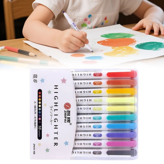 10-Color Neutral Dual-Tip Highlighter Set, 5.51" Earthy Tone Marker Pens with Fine & Chisel Tips, Quick-Dry Non-Bleed Highlighters for Journaling & Office Organization