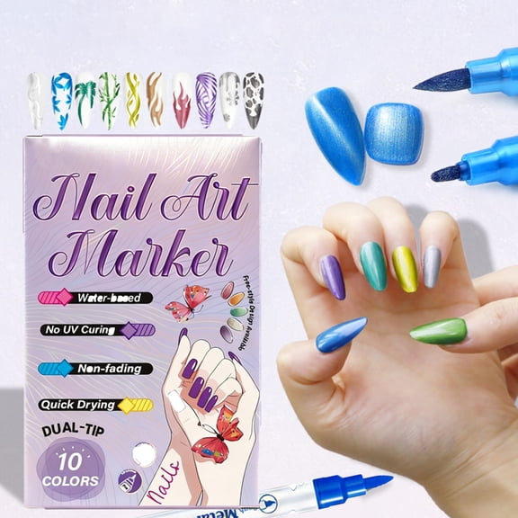 10 Color Set 1.2 fl oz Nail Art Marker Pens Quick Dry Fine Tip 3D Polish Paint Drawing Tools Smudge-Proof for DIY Manicure Salon Everyday Styling
