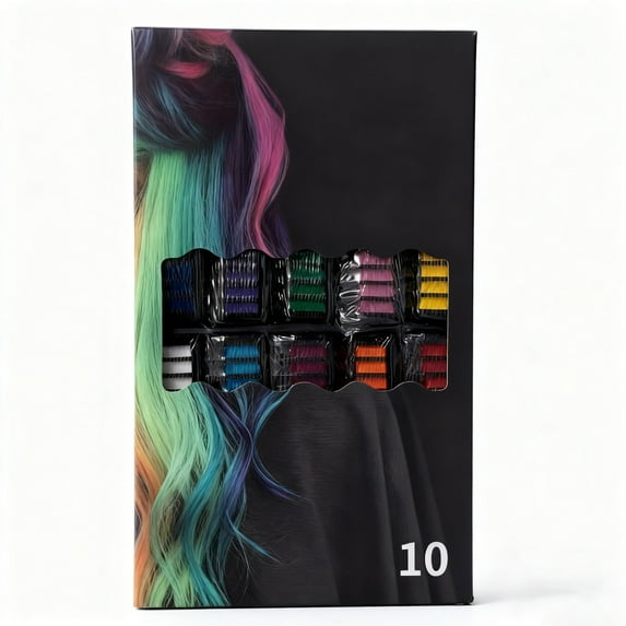 10 Color Temporary Hair Chalk Comb Set, Temporary Bright Hair Color Dye, Quick & Easy 1-Minute Hair Dye for Women Men, Non-Damaging Formula for Light/Dark Hair, Party Events & Daily Use