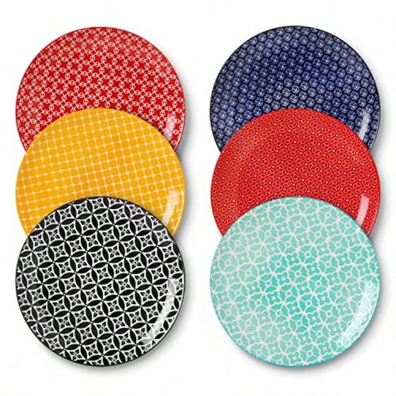10 Colorful Dinner Plates Set of 6 Ceramic Dert Plates Set for Salad Pasta Steak - Appetizer Plates Dining Serving Plates for Parties Restaurant - Dishwasher Microwave Safe - Gifts