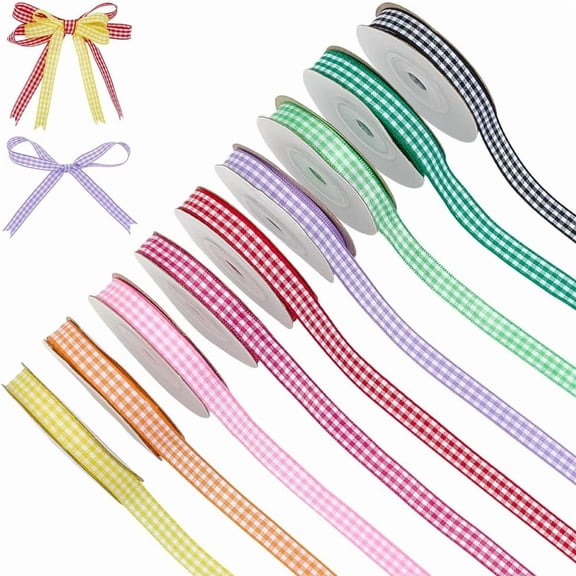 10 Colors 100 Yards Gingham Ribbon 10 Rolls 3/8 Inch Polyester Gingham Ribbon Mixed Color Tartan Pattern