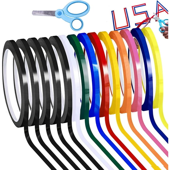 10 Colors 14 Rolls Whiteboard Art Tape 1/4" Wide X 55yd Long Per Roll Artist Marking Grid Tapes Chart Graphic Single-Side Self-Adhesive Mara with a Scissor for Board Outdoor