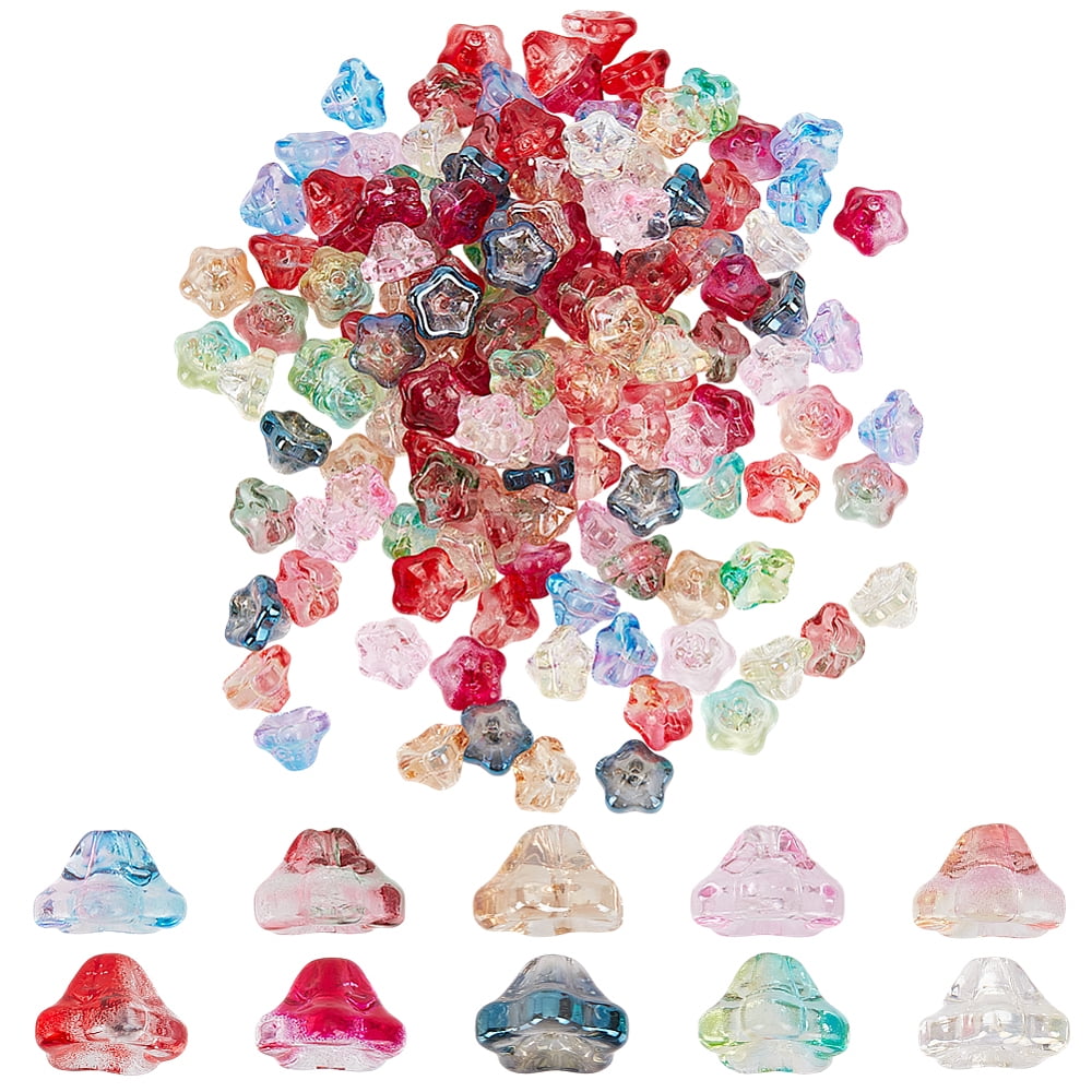 150 Pcs Glass Bellflower Beads For Jewelry Making - Gradient Colors, DIY Bracelet & Necklace Charms