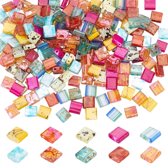 10 Colors 200Pcs Glass Beads 5mm Colorful Flat Square Bead 2 Hole Glass Seed Opaque Cube Bead Loose Spacer Craft Beads
