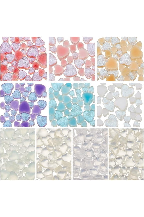 10 Colors 3D Heart Nail Art Charm Resin Cabochons Nail Gems Heart Charms Shiny Heart Nail Art Gems
