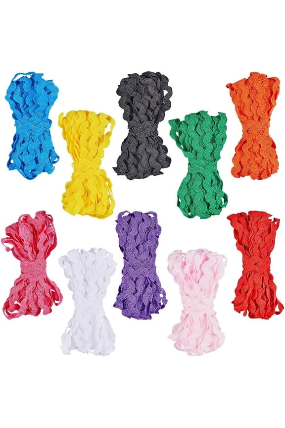 10 Colors 54.6Yds/50M RIC Rac Trim Ribbon Wave Bending Fringe Trim 3/16 inch~3/8 inch(5~8.5mm) Wide Braids Cords Embellishments for Sewing Flower Making Wedding Lace Craft for DIY