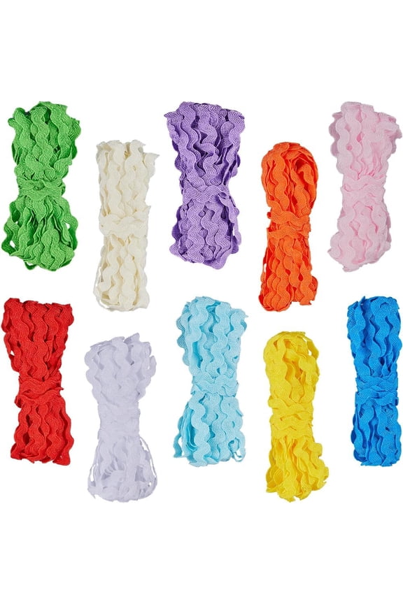 10 Colors 54.6Yds/50M RIC Rac Trim Ribbon Zig Zag Fabric Wave Sewing Bending Fringe Trim 3/16 inch~3/8 inch(5~8.5mm) Wide Braids Cords Embellishments for Flower Making Wedding Lace Craft for DIY