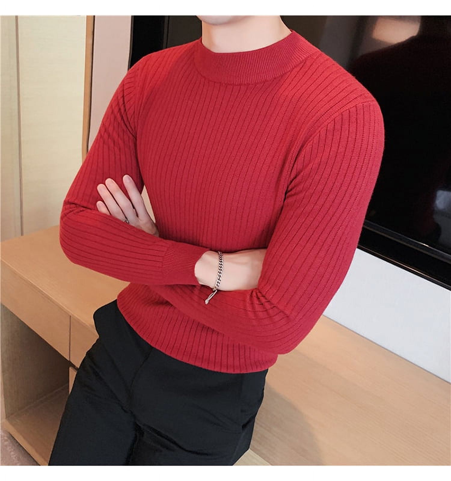 10 Colors Dark Vertical Stripes Solid Color Half Turtleneck Knit
