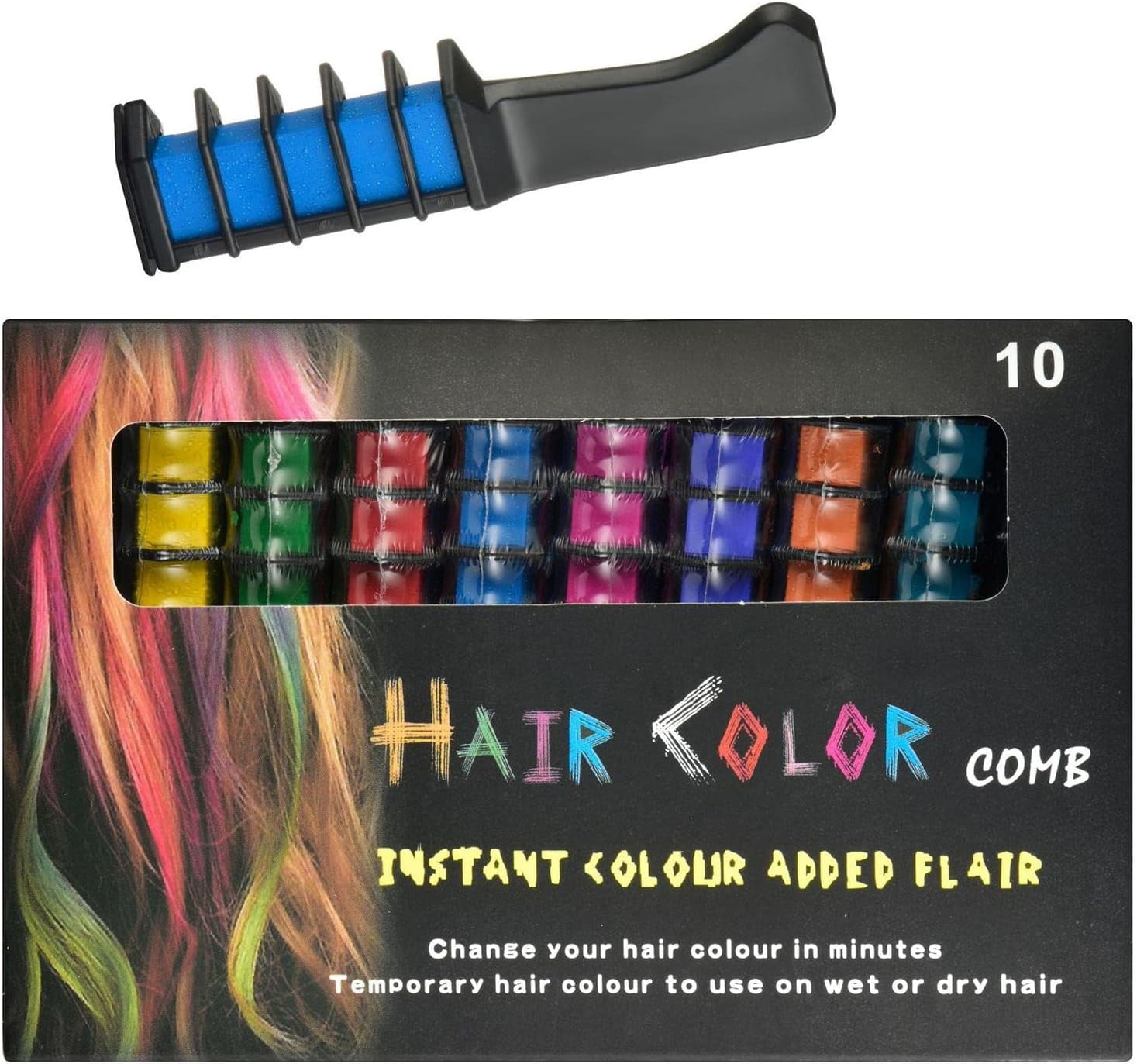 10 Colors Disposable Hair Dye Crayon Stick Brush Easy To Color And