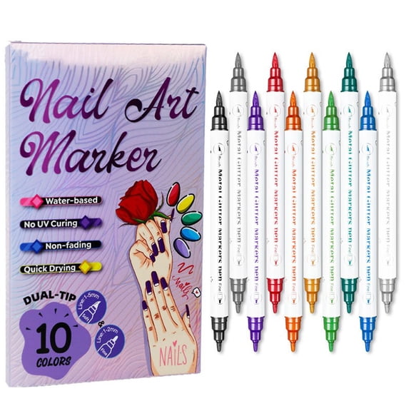 10 Colors Dual-Tip Nail Art Pens Set, 3D Nail Polish Pens Quick-Drying Acrylic Paint Markers, Nail Point Graffiti Dotting Pen Drawing Painting Liner Brush for DIY Nail Art Beauty Adorn Manicure Tools