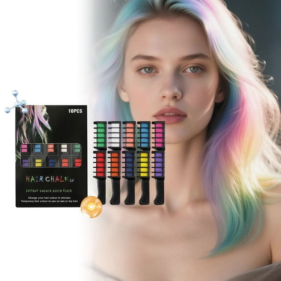 10 Colors Festive Hair Chalk Comb Set – Temporary Wash-Out Hair Color for Girls, Safe and Easy to Apply, Ideal for Parties, Holidays, and Family Fun