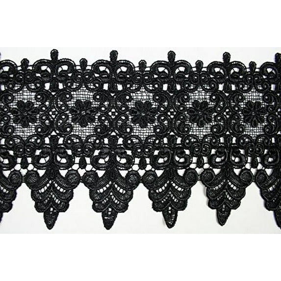 10 Colors Floral Embroidered Scalloped Venise Guipure Applique Lace Trim (Black)
