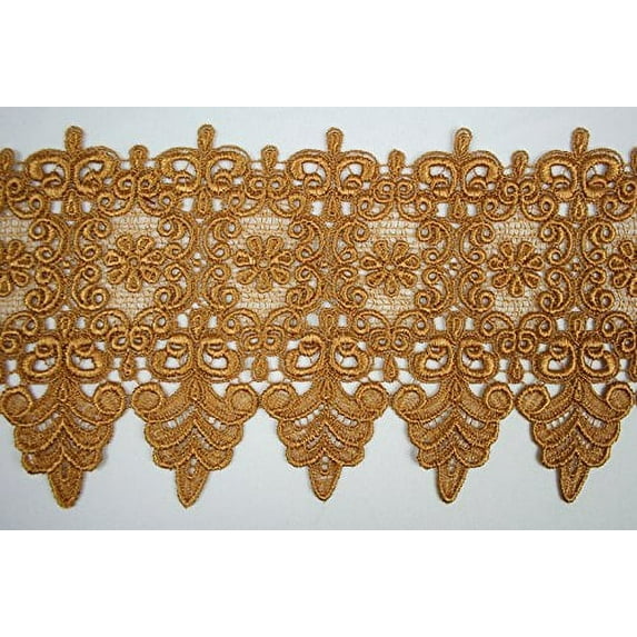 10 Colors Floral Embroidered Scalloped Venise Guipure Applique Lace Trim (Gold)