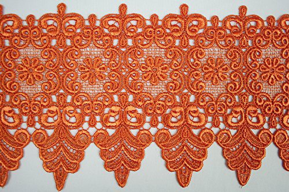 10 Colors Floral Embroidered Scalloped Venise Guipure Applique Lace Trim  (Burgundy)