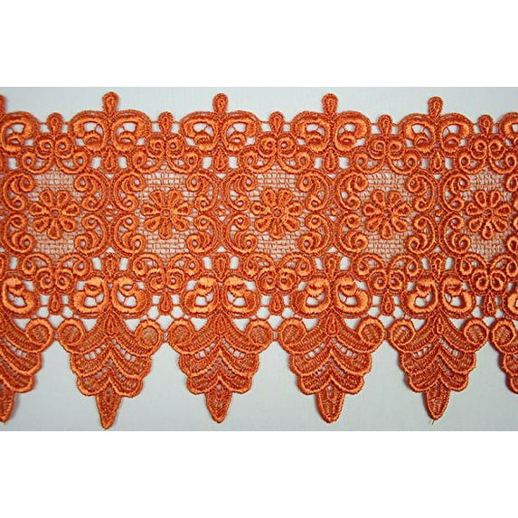 10 Colors Floral Embroidered Scalloped Venise Guipure Applique Lace Trim (Orange)