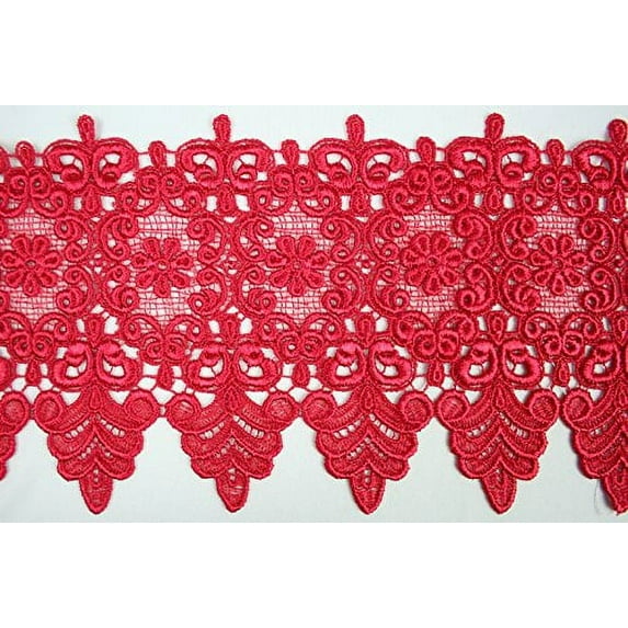 10 Colors Floral Embroidered Scalloped Venise Guipure Applique Lace Trim (Red)