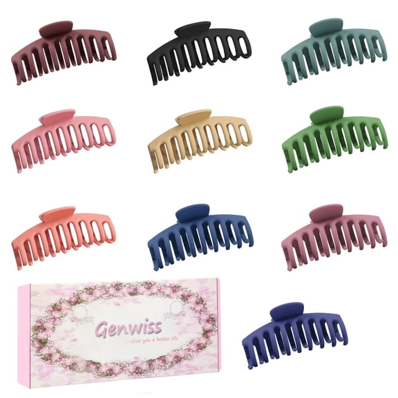 Genwiss Durable Plastic Long Jaw Hair Clips, 10 Colors, 4 Inch, Nonslip, Large