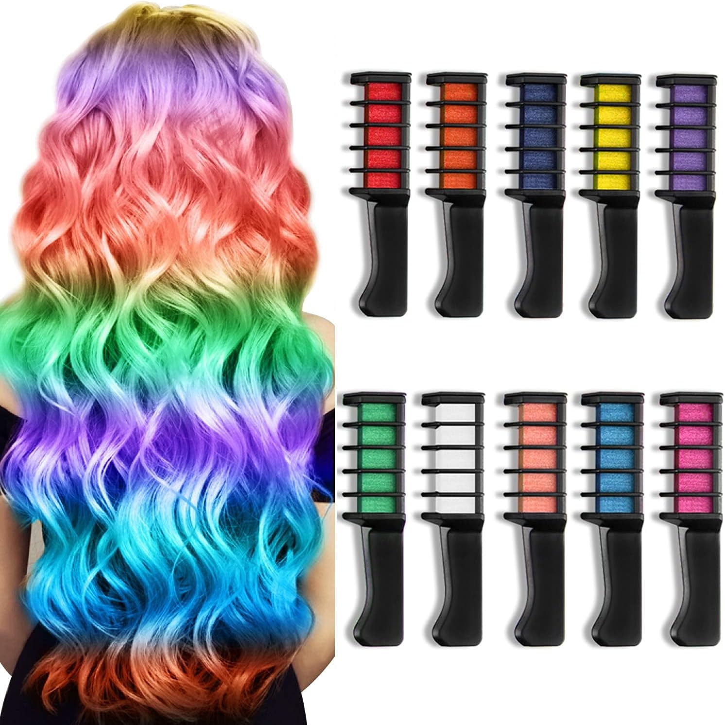 10 Colors Hair Chalk Combs for Girls Kids, Temporary Bright Coloured