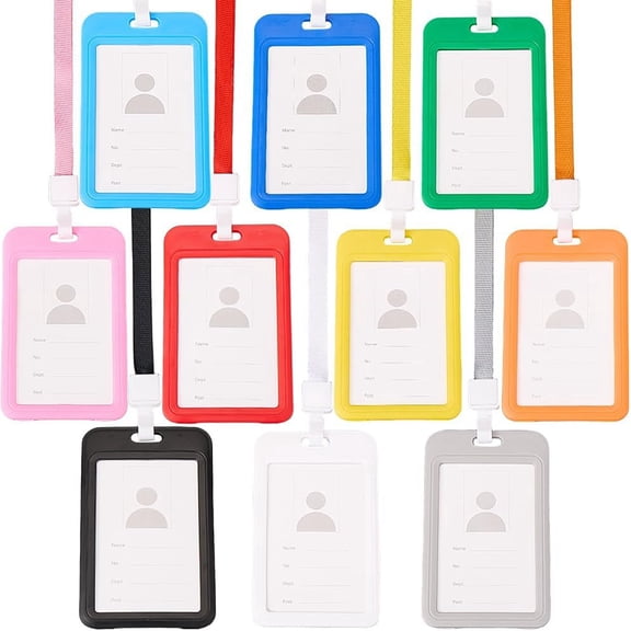 10 Colors ID Card Badge Holder with Removable Lanyard Rectangle 10Pcs Employee ID Cards Protector Clear Hall Pass Cover Case for Women Teacher Nurse