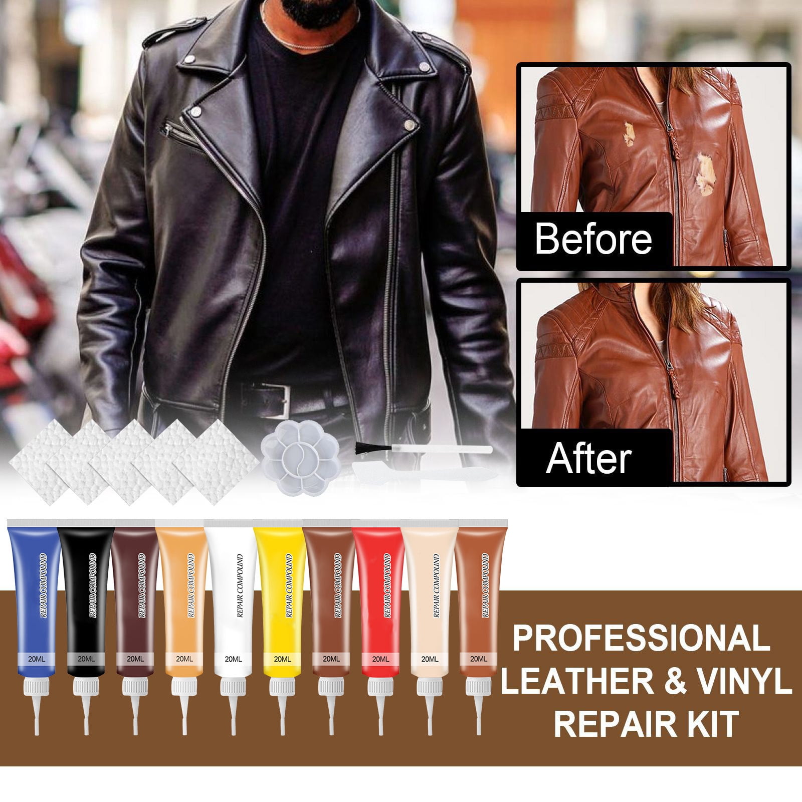 10 Colors Leather Repair Kit Leather Couch Repair Kit, for Furniture