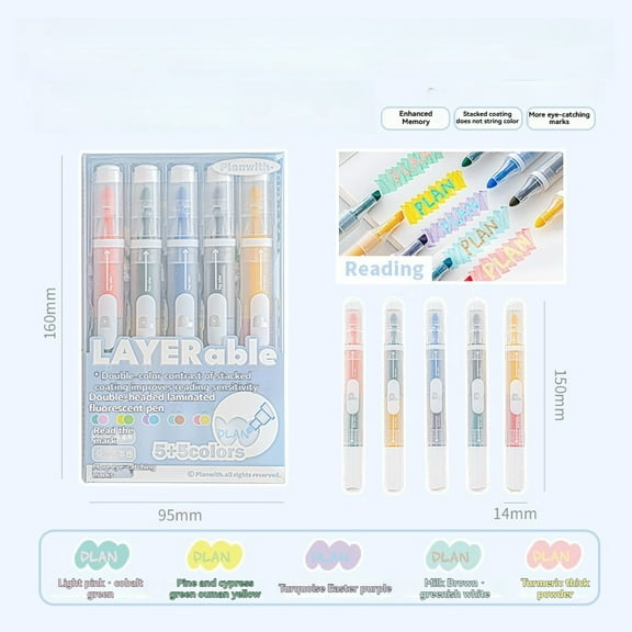 10 Colors Magic Layering Markers, 5 Double Sided Color Changing Highlighter Pens,(4mm Chisel Tip & 1mm Point Tip) Dual Tip Magic Markers, No Bleed, Quick Drying