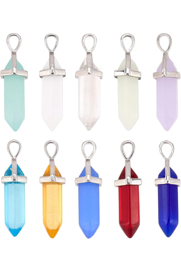 10 Colors Pointed Pendants Gemstone Healing Pointed Pendants 28~29.5x9~9.5x8mm Quartz Stone Charm for Necklace Earring Jewelry Making Hole: 4.5x3mm