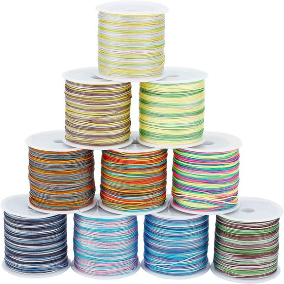 10 Colors Polyester Cord 0.5mm Round Beading String Knotting Wire for Chinese Knotting Kumihimo Beading Macram Jewelry Making Sewing- 130 Yards/Roll Mixed Color