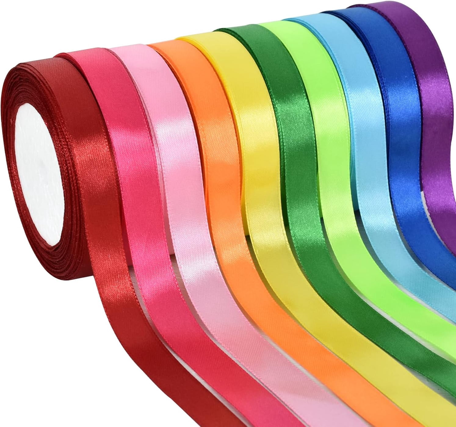 10 Colors Rainbow Satin Ribbon 3/5 inch x 250 Yards Thin Fabric Solid ...