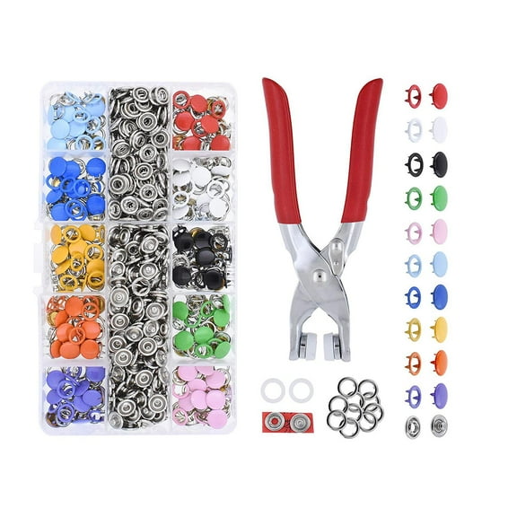 10 Colors Snap Fasteners 100 Hollow Snaps 100 Solid Snaps ,Metal Prong Hollow Snaps and Solid Snaps Buttons Accessory with 12 Grids Box