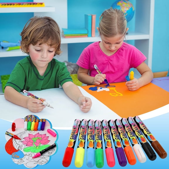 10 Colors Washable Liquid Chalk Markers, Non-Toxic Erasable Dust-Free Chalk Pens for Kids Blackboard Window Graffiti Drawing