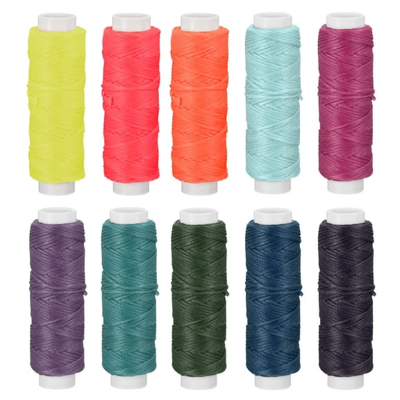 10 Colors Waxed Threads 16 Yards 0.8mm Dia Polyester Leather Sewing Flat String