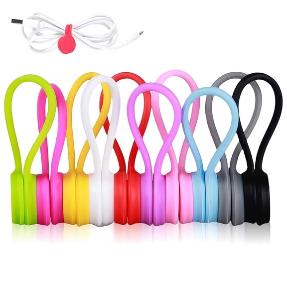 10 Colour   Cable Ties Reusable, Silicone Reusable Cable Clips,Storage Organizer Multipurpose Magnet Twist Ties USB Cable Manager for Managing and Bundling Wires,  Office,