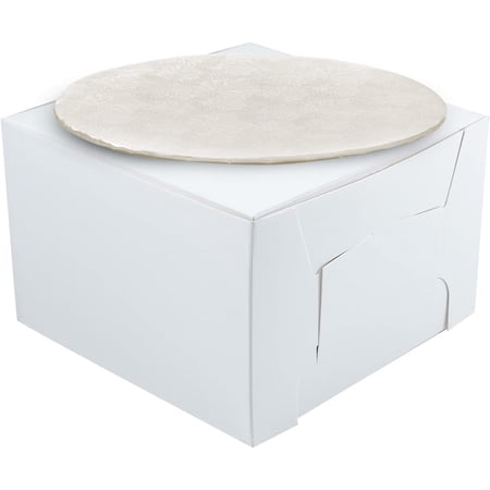 10" Combo Box Set - 10x10x5 1/2 White Cake Box with 10" White Round Drum 1/4"