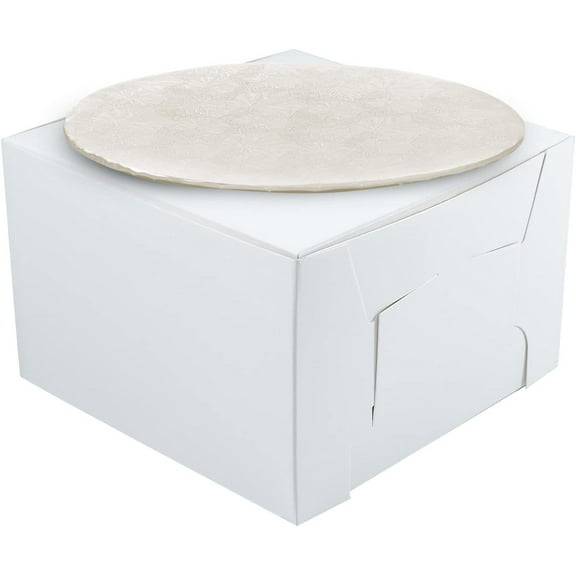10" Combo Box Set - 10x10x5 1/2 White Cake Box with 10" White Round Drum 1/4"